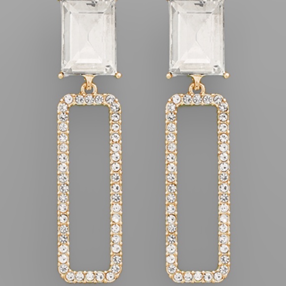 Square Bead & Open Rectangle Earrings - Picture 2 of 2